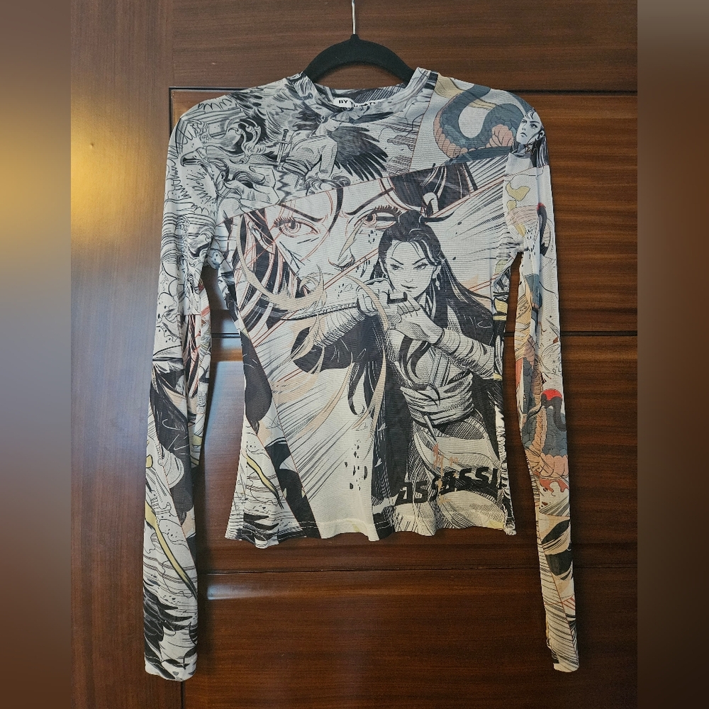Anime girl semi sheer long sleeve tee